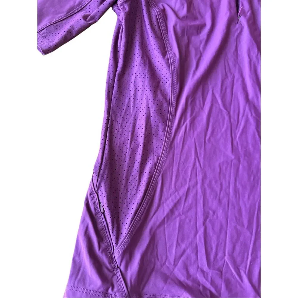 Athleta Womens 1/4 Zip Short Sleeve Mesh Pocket Running Active Top Purple Small
